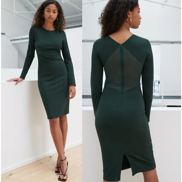 NWT Babaton Scarab Green Fluoresce Long sleeve Mesh Cutout Mini Dress Size 2 - Picture 2 of 10